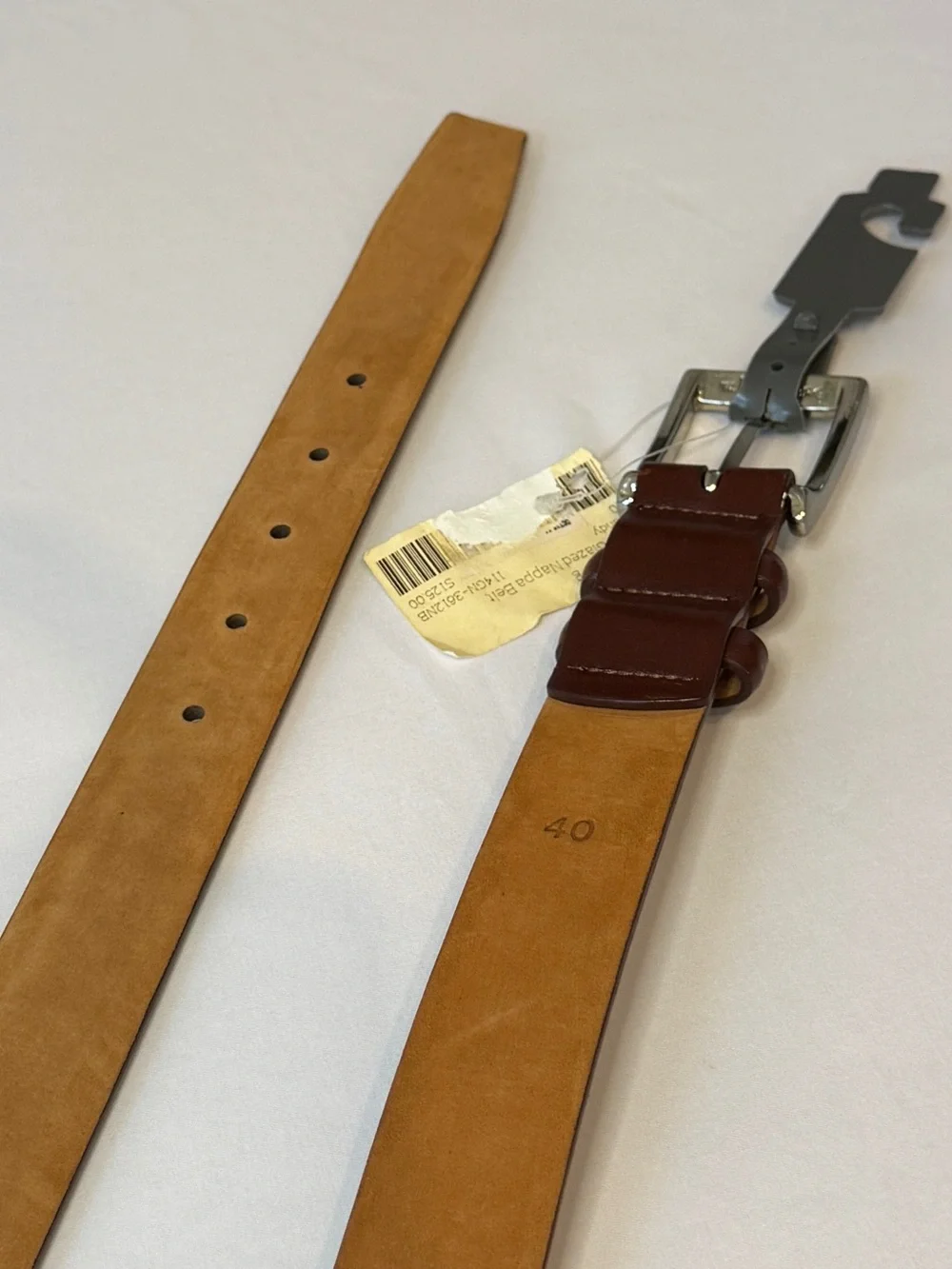 NWT Vintage W. Kleinberg Brandy Brown Glazed Nappa Leather Wide Belt 40 Silver